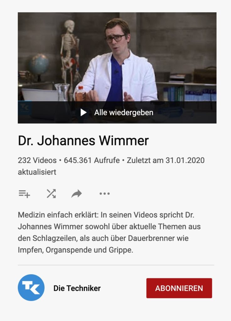 Dr Johannes Wimmer als Influencer für die TK