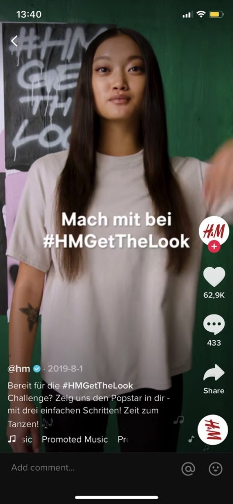 Der Hashtag #HMGetTheLook als Challenge von H&M auf TikTok