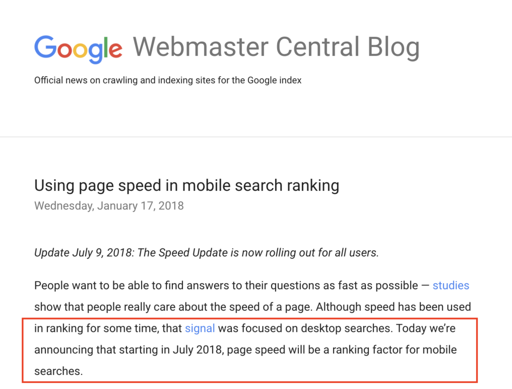 Google Ankündigung zum Update Mobile first