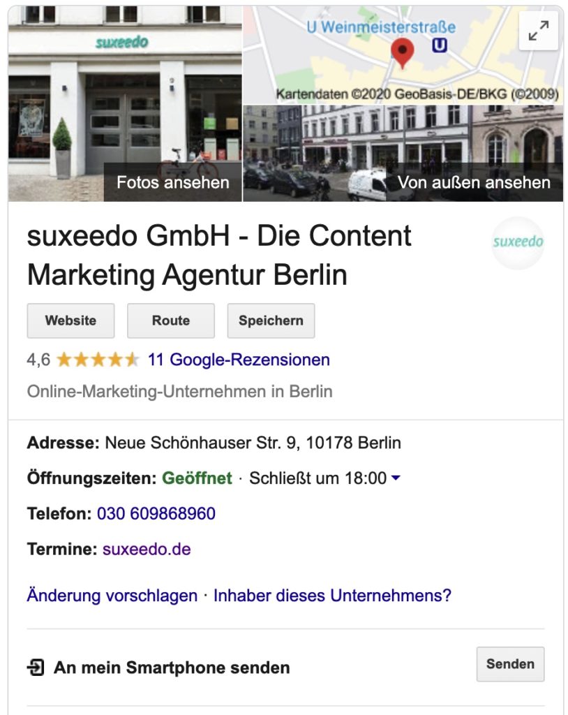 Google My Business Anzeige von suxeedo