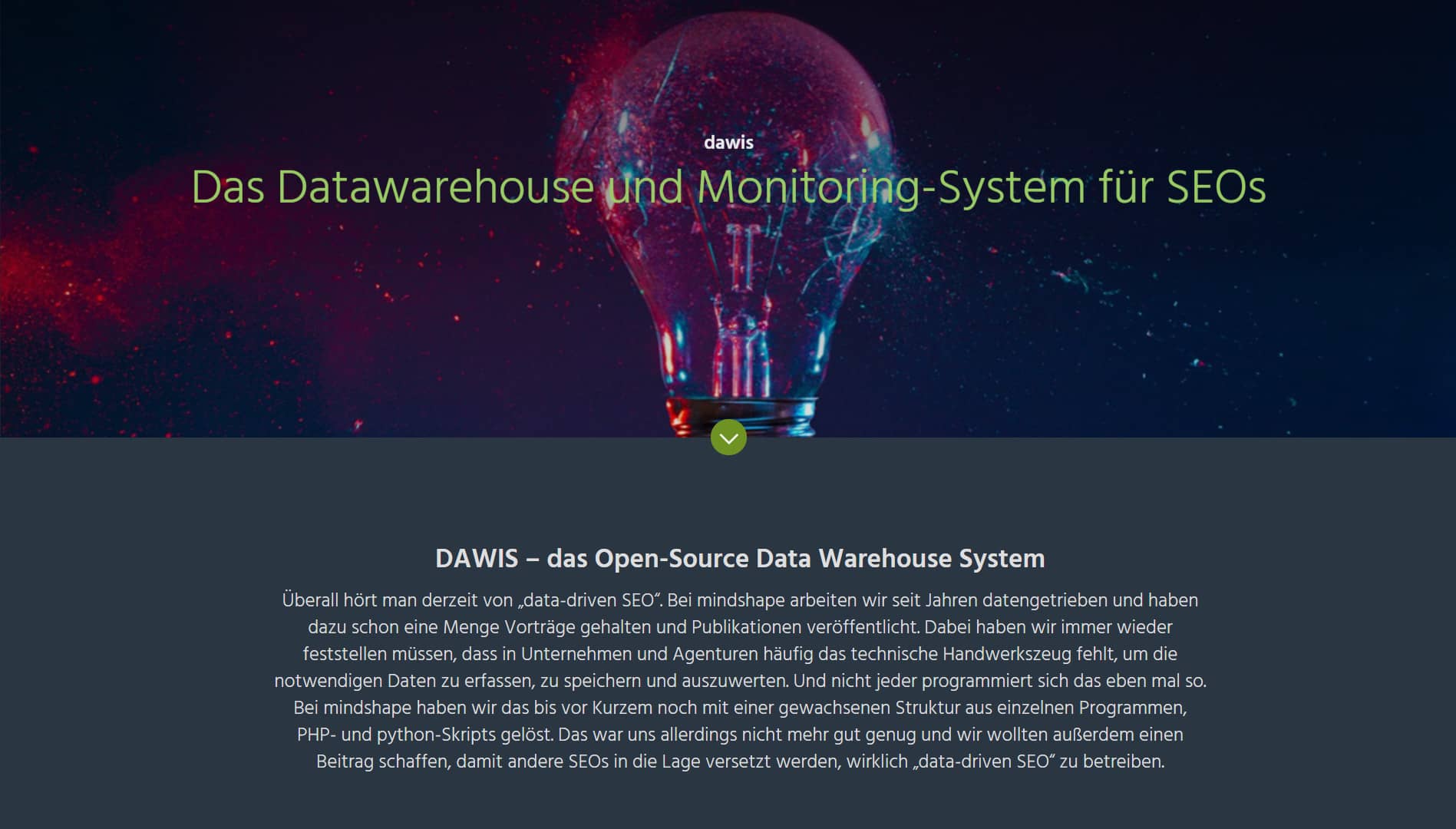 Screenshot des Webauftritts von Dawis