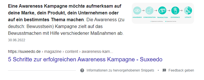 Rich Snippet in den Suchergebnissen zum Keyword "Awareness Kampagne"