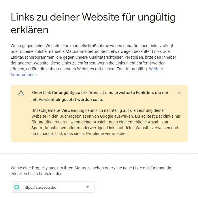 Disavow Liste in der Google Search Console
