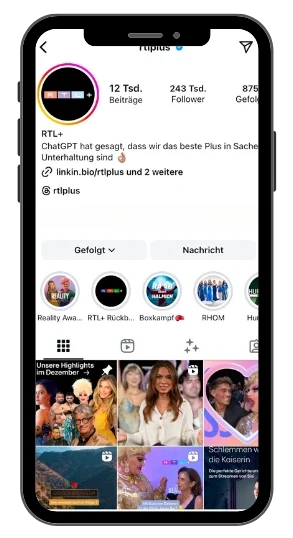 Beispiel für ein Threads Profil im Instagram Profil von RTL Plus