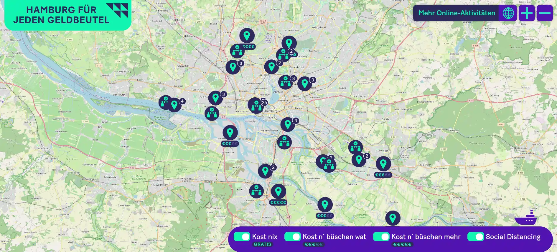 Interaktive Karte mit Unternehmungen in Hamburg für FINANZCHECK.de