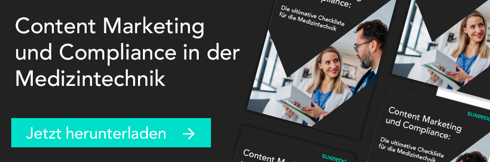 CTA Banner, über das man sich per Klick die Checkliste für Content Marketing und Compliance in der Medizintechnik runterladen kann. 